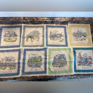 Vintage Set Of 8 London Landmark Souvenir Handkerchief 11”x10” Art